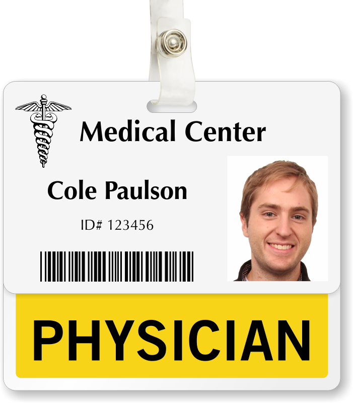 Clip Position Identity Card underneath ID badges of Physicians so that they  are easily identifiable during emergencies and otherwise. - physician